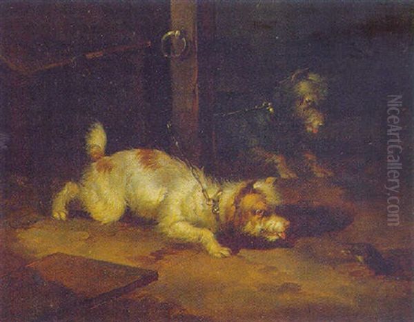 Terriers Ratting In A Barn Oil Painting by Paul Jones