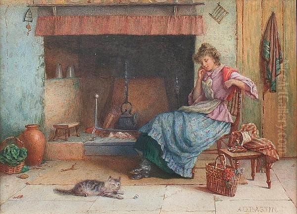 By The Fireside Oil Painting by A. D. Bastin