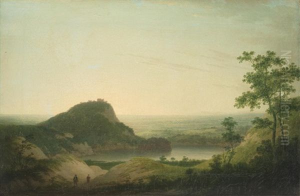 An Italianate River Landscape With Figures By The Shore Oil Painting by Thomas Jones