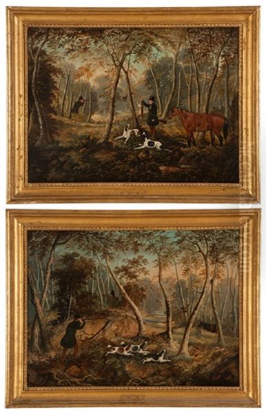 Pheasant And Rabbit Hunting Scenes (2 Works) Oil Painting by William Jones