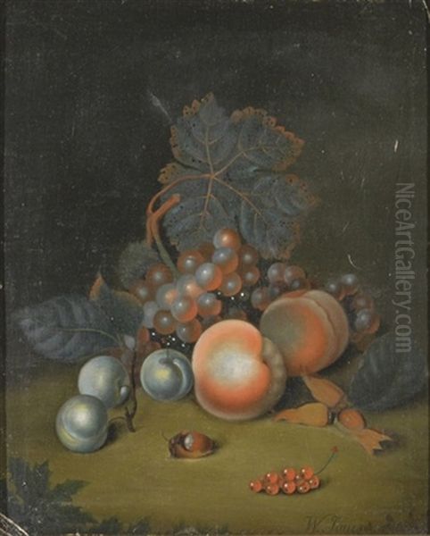 Stillleben Mit Trauben, Pfirsichen, Johannisbeeren Und Haselnuss Oil Painting by William Jones