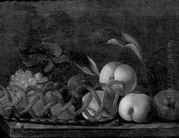 Still Life With Peaches And Grapes Oil Painting by William Jones