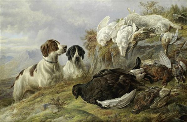 Two Pointers With Dead Game In A Highland Landscape Oil Painting by Charles Jones