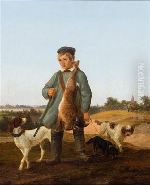 Junger Mann Mit Erlegtem Hasen Und Den Jagdhunden Oil Painting by Charles Jones