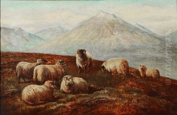 Mountain Landscape With Sheep Oil Painting by Charles Jones