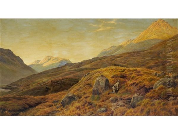 An Early Morning's Chace: Scene In The Forest Of Dalness (high Life Of A Hunter! He Meets On A Hill Etc..) Oil Painting by Charles Jones