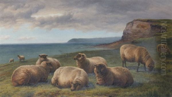 On The South Coast, Beachy Head In The Distance Oil Painting by Charles Jones