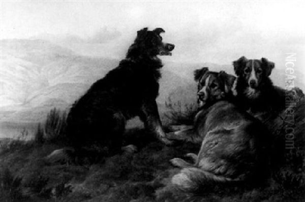 Dogs In A Mountainous Landscape Oil Painting by Charles Jones