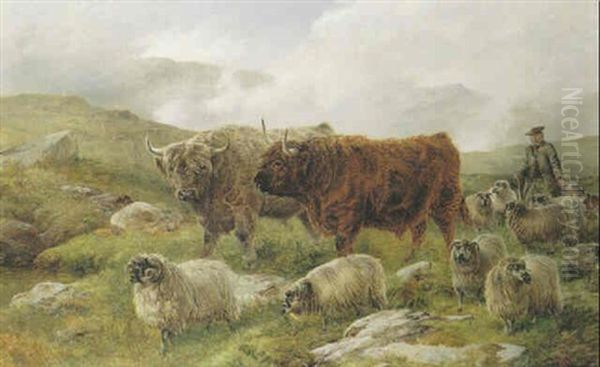 A Highland Drover Oil Painting by Charles Jones