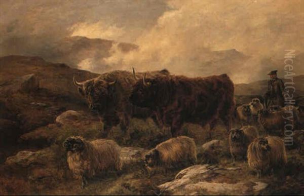 A Highland Drove Oil Painting by Charles Jones