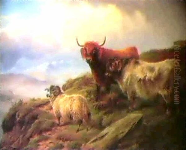 Highland Cattle And Sheep Oil Painting by Charles Jones