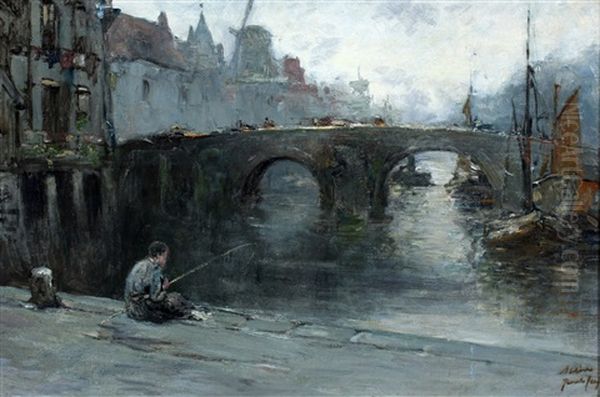 Visser Ineen Stadsgracht Oil Painting by Jan De Jong