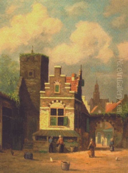 Dutch Town Scene by Jan De Jong