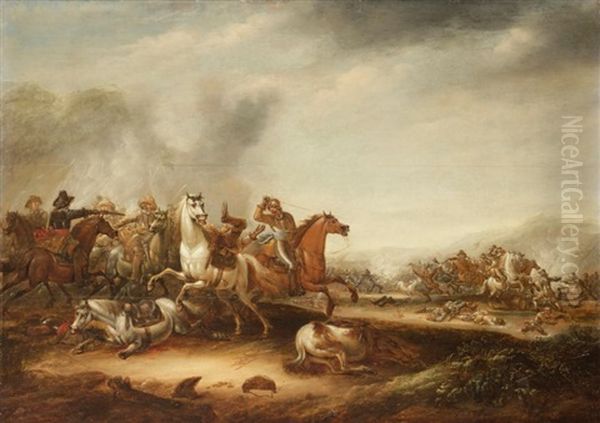 Choc De Cavalerie Oil Painting by Jan Karel Jacob De Jonge