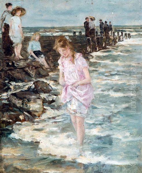 Pootje Baden Aan Zee Oil Painting by Johan Antonie de Jonge