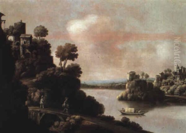 Paysage A La Riviere Et Au Grand Port Oil Painting by Claude De Jongh