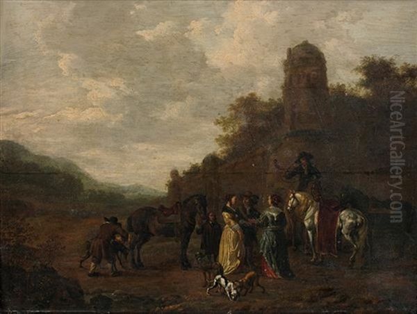 La Halte Des Cavaliers Oil Painting by Ludolf de Jongh