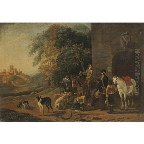 Cavaliers Resting Before A Tavern Oil Painting by Ludolf de Jongh