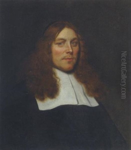 A Portrait Of A Vicar, Aged 34, In A Black Costume With A White Flat Collar Oil Painting by Ludolf de Jongh