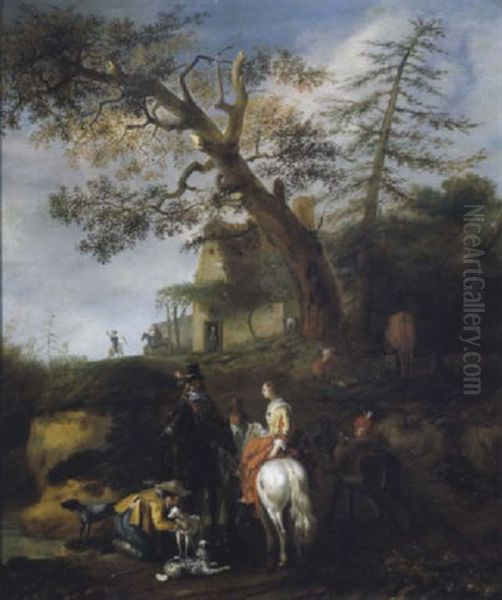 Rastende Jager In Einer Waldlandschaft Oil Painting by Ludolf de Jongh