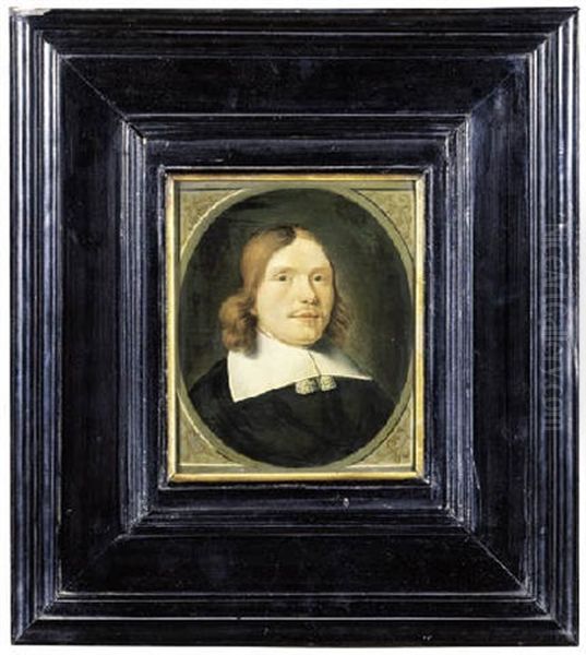 Portrait Of A Gentleman, Small Bust-length, Wearing Black Costume With Lace Collar Oil Painting by Ludolf de Jongh