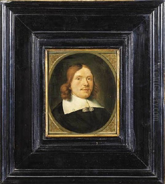 Portrait Of A Gentleman Wearing Black Costume With Lace Collar Oil Painting by Ludolf de Jongh