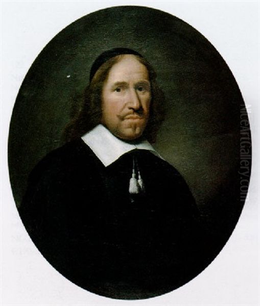 Portrait Of A Gentleman Wearing A Black Costume With A Lace Collar And Cap Oil Painting by Ludolf de Jongh