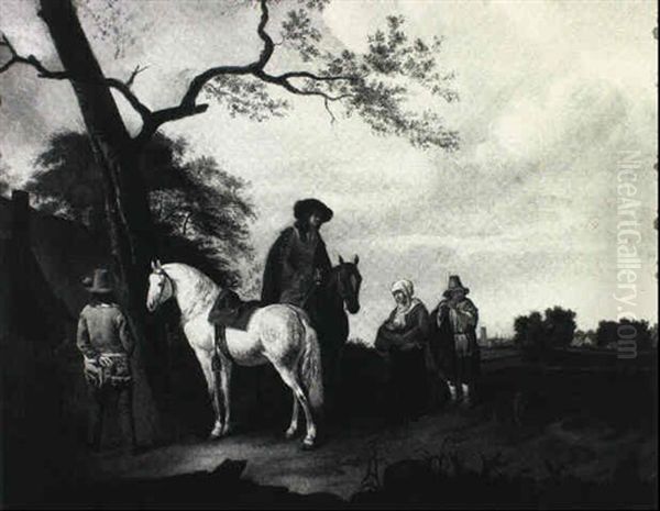 Horsemen Stopped In A Landscape Oil Painting by Ludolf de Jongh