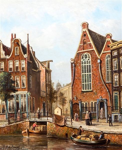 Amsterdams Stadsgezicht Oil Painting by Oene Romkes De Jongh