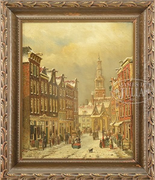 Amsterdam Street Scene Oil Painting by Oene Romkes De Jongh