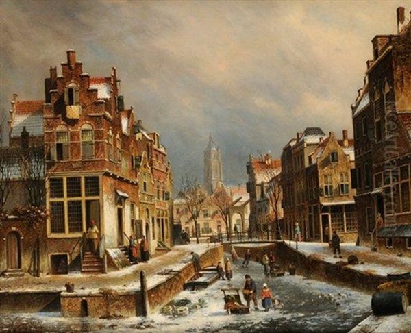 Village Flamand Sous La Neige Oil Painting by Oene Romkes De Jongh