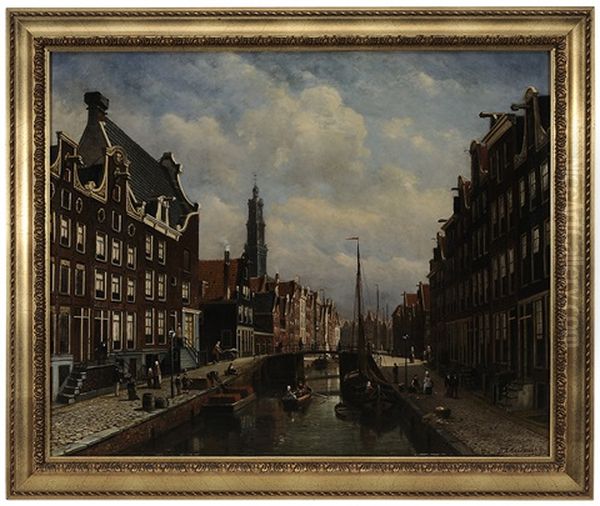 Amsterdam, With A View Of The Zuiderkerk Oil Painting by Oene Romkes De Jongh