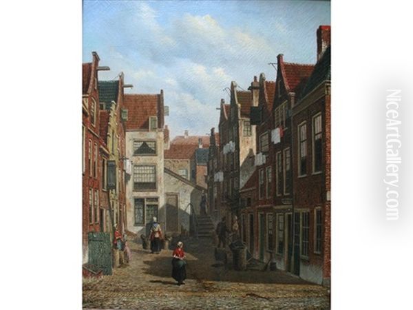 An Amsterdam Backstreet Oil Painting by Oene Romkes De Jongh