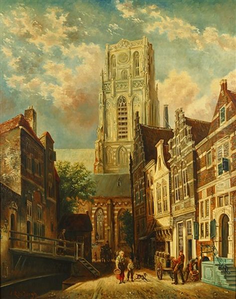 Stadsgezicht Met Kerk by Oene Romkes De Jongh