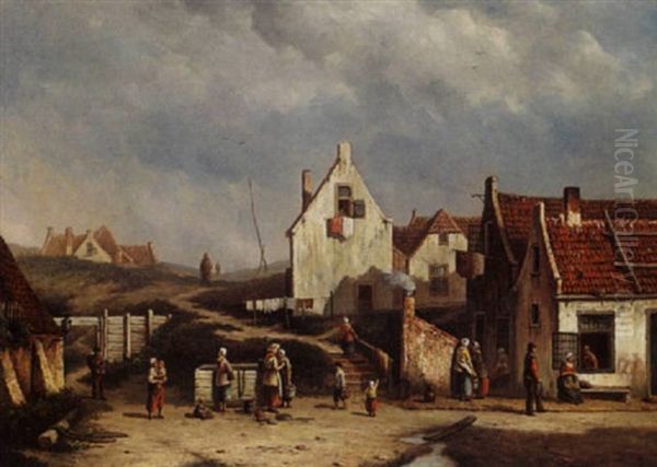 Villagers On A Square Oil Painting by Oene Romkes De Jongh