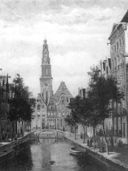 A View Of The Groenburgwal, Amsterdam Oil Painting by Oene Romkes De Jongh