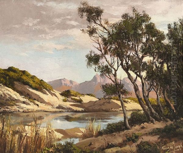 Trees On A Riverbank Oil Painting by Tinus de Jongh