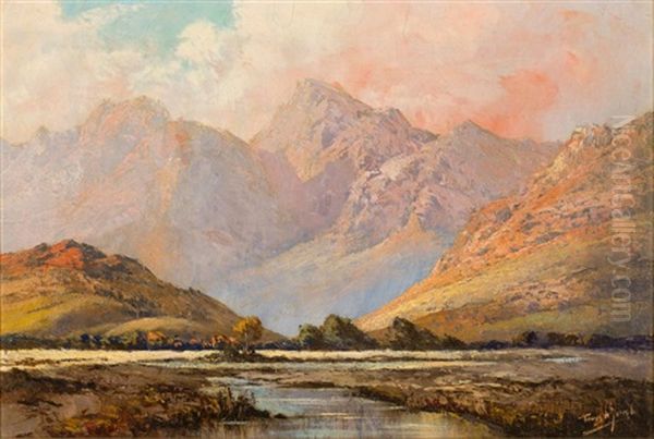 Mountain River Valley Oil Painting by Tinus de Jongh