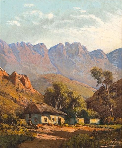 Cape Landscape With Cottage Oil Painting by Tinus de Jongh