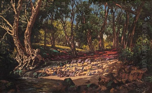 A Stream Flowing Through Trees Oil Painting by Tinus de Jongh