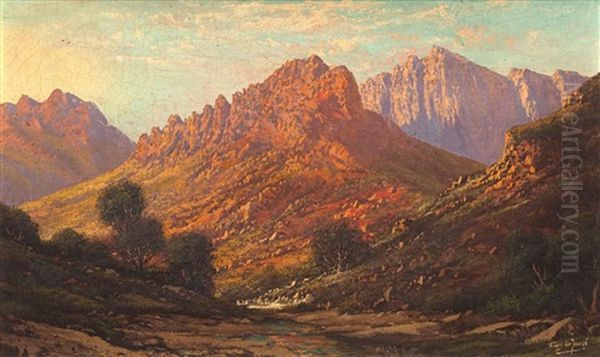 A Mountainous Landscape Oil Painting by Tinus de Jongh