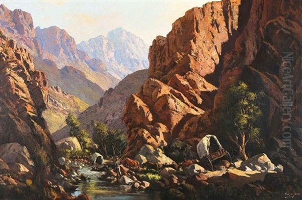 Oxwagon, Meiringspoort Oil Painting by Tinus de Jongh