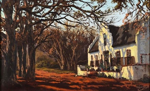 Cape Dutch Farmhouse And Trees Oil Painting by Tinus de Jongh