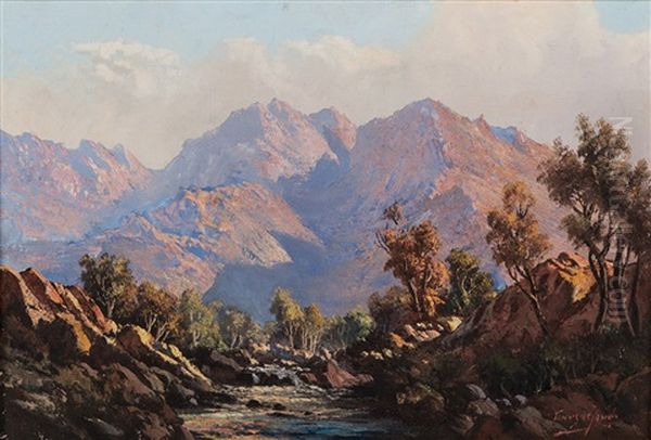 River In A Mountainous Landscape Oil Painting by Tinus de Jongh