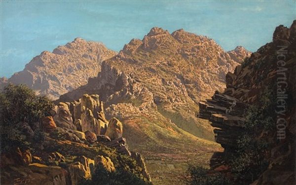 Mountainous Landscape Oil Painting by Tinus de Jongh