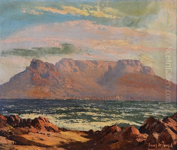 View Of Table Mountain, Cape Town Oil Painting by Tinus de Jongh