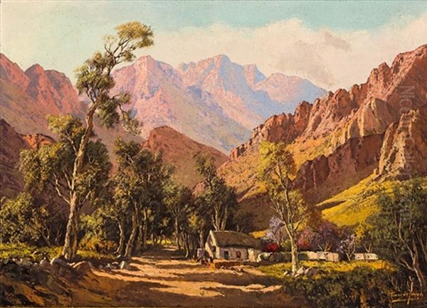 Mountainous Landscape With Cottage Oil Painting by Tinus de Jongh