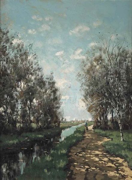 A Stroll Along The River Oil Painting by Tinus de Jongh