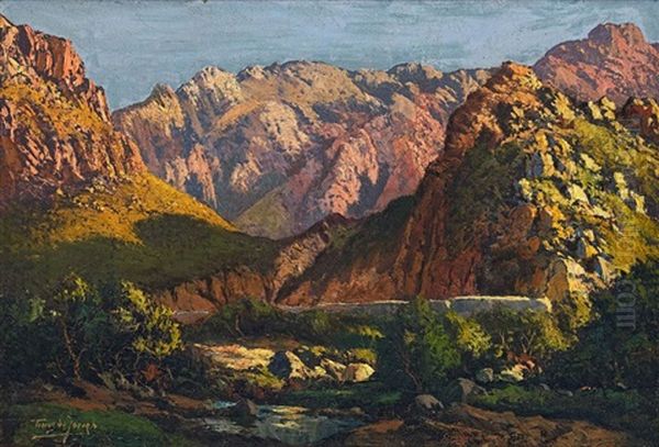 Mountainous Landscape Oil Painting by Tinus de Jongh