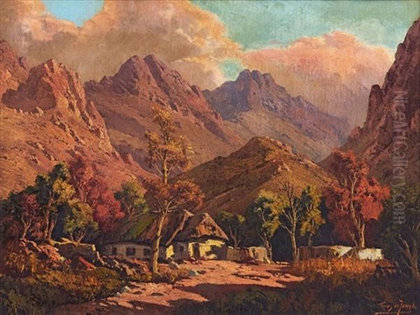 Valley Farmhouse Oil Painting by Tinus de Jongh